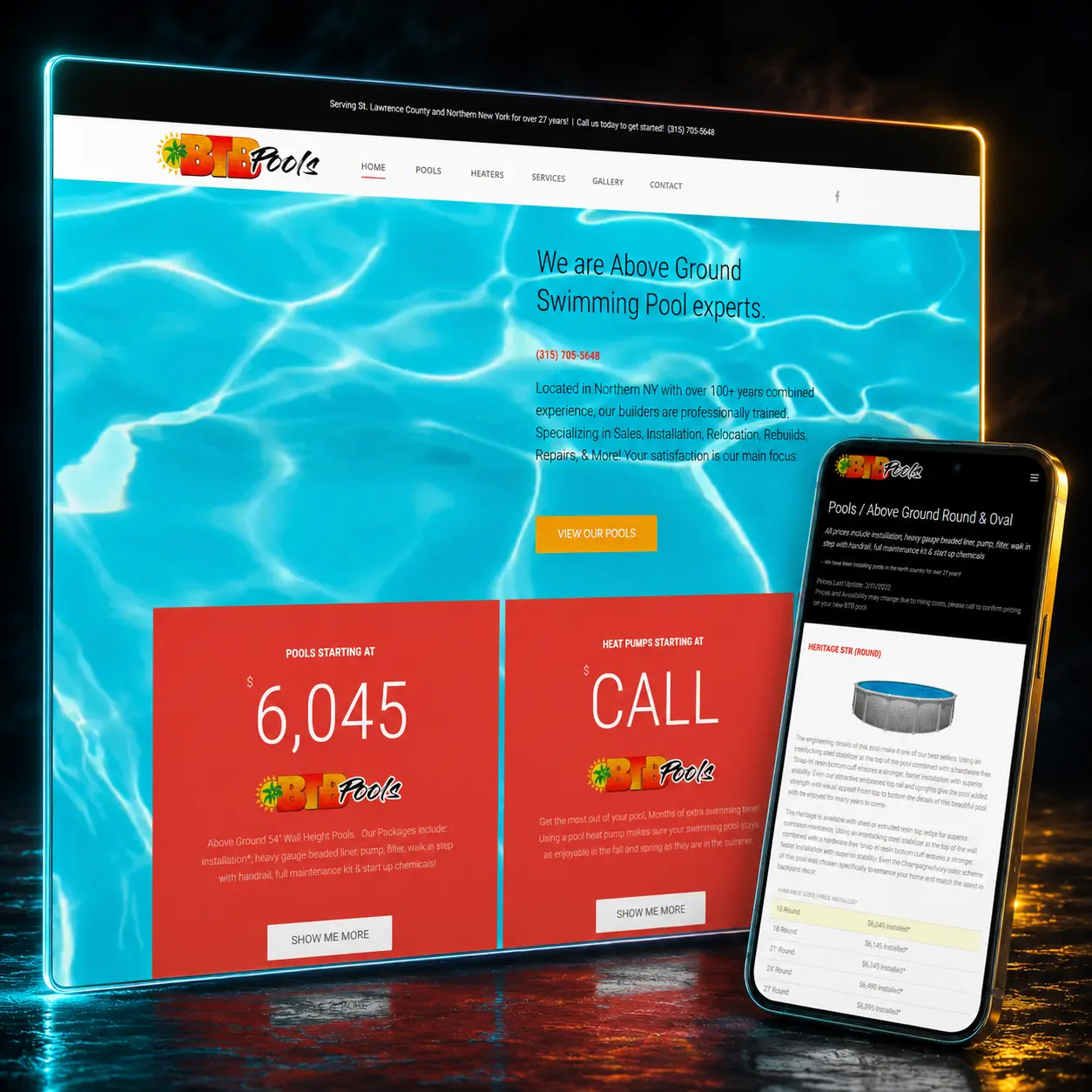 BTB Pools & Leisure e-commerce homepage designed by LaFountain Design